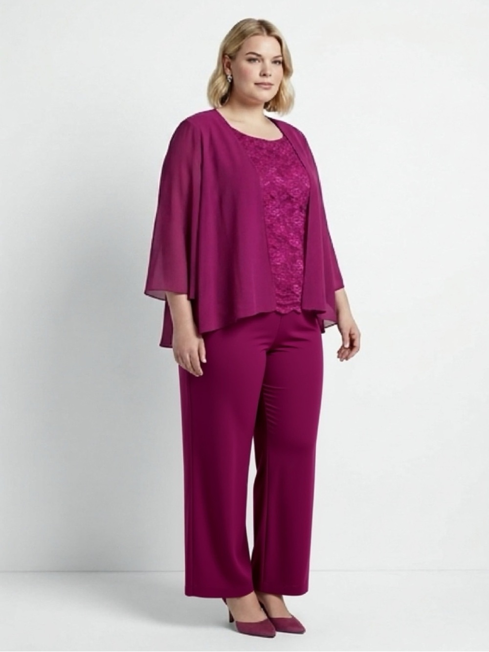 Handmade Suit - Lace top, kimono and pant set. 2x, size 24